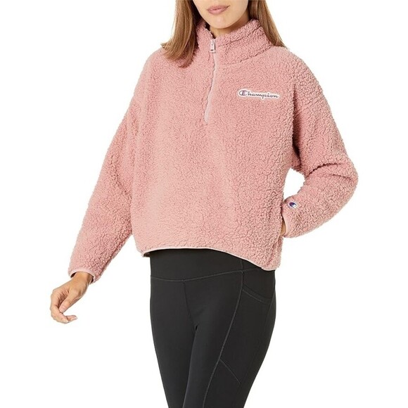 Champion Women’s Cozy Sweatshirts High Pile Quarter Zip In Dusty Pink Size M - Picture 4 of 10